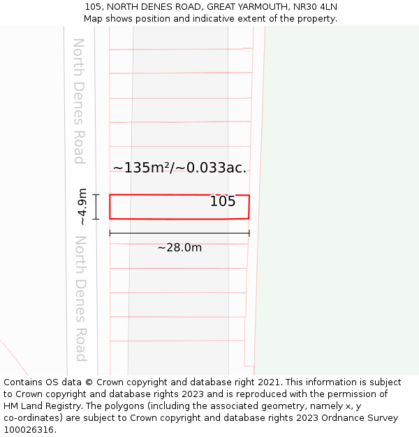 105, NORTH DENES ROAD, GREAT YARMOUTH, NR30 4LN: Plot and title map