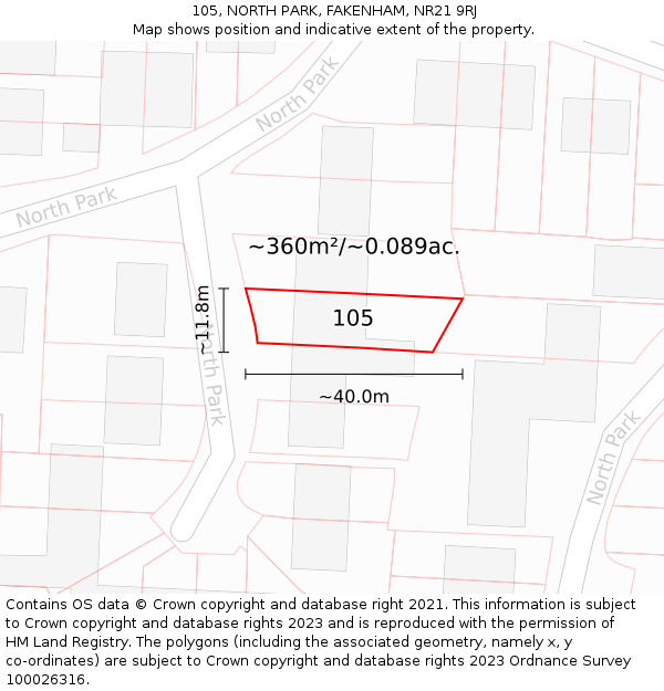 105, NORTH PARK, FAKENHAM, NR21 9RJ: Plot and title map