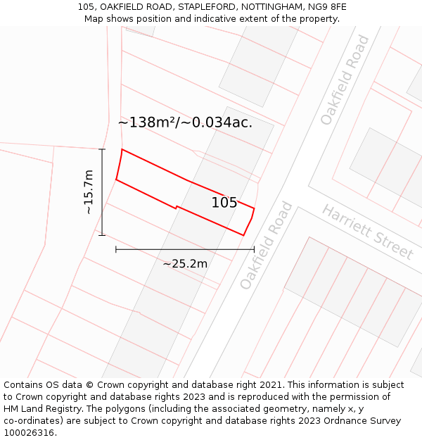 105, OAKFIELD ROAD, STAPLEFORD, NOTTINGHAM, NG9 8FE: Plot and title map