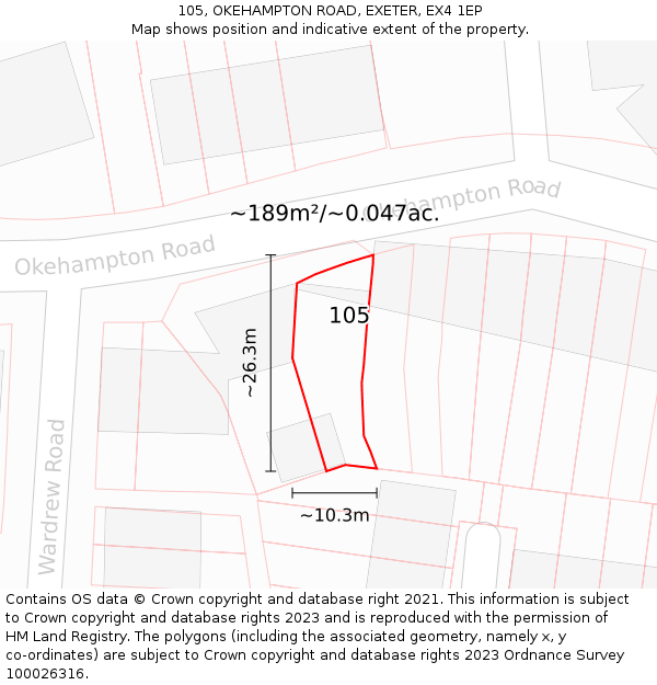 105, OKEHAMPTON ROAD, EXETER, EX4 1EP: Plot and title map