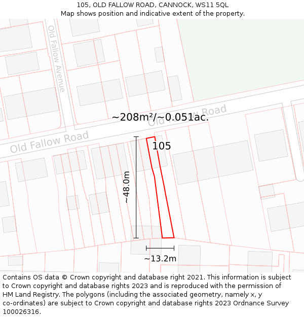105, OLD FALLOW ROAD, CANNOCK, WS11 5QL: Plot and title map