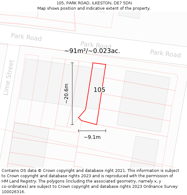 105, PARK ROAD, ILKESTON, DE7 5DN: Plot and title map
