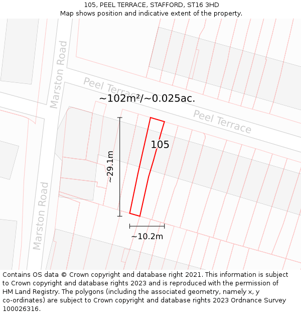 105, PEEL TERRACE, STAFFORD, ST16 3HD: Plot and title map