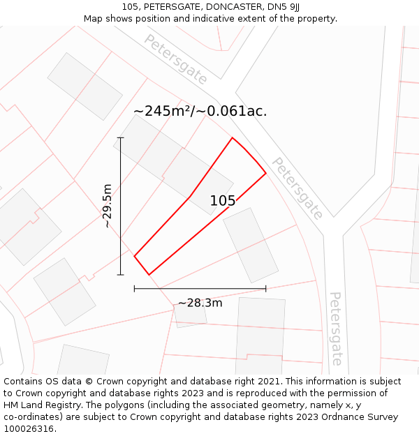105, PETERSGATE, DONCASTER, DN5 9JJ: Plot and title map