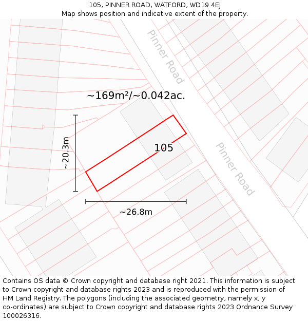 105, PINNER ROAD, WATFORD, WD19 4EJ: Plot and title map