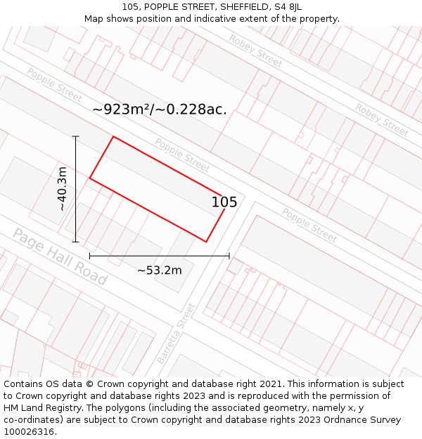 105, POPPLE STREET, SHEFFIELD, S4 8JL: Plot and title map