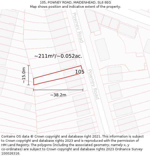 105, POWNEY ROAD, MAIDENHEAD, SL6 6EG: Plot and title map