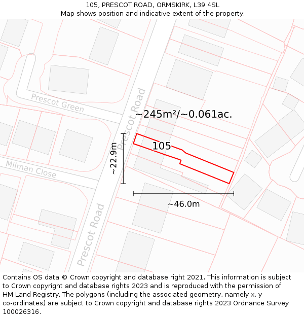 105, PRESCOT ROAD, ORMSKIRK, L39 4SL: Plot and title map