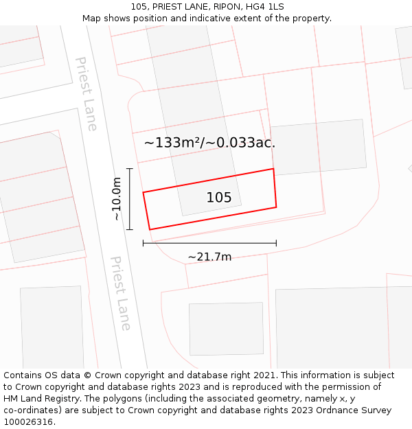 105, PRIEST LANE, RIPON, HG4 1LS: Plot and title map