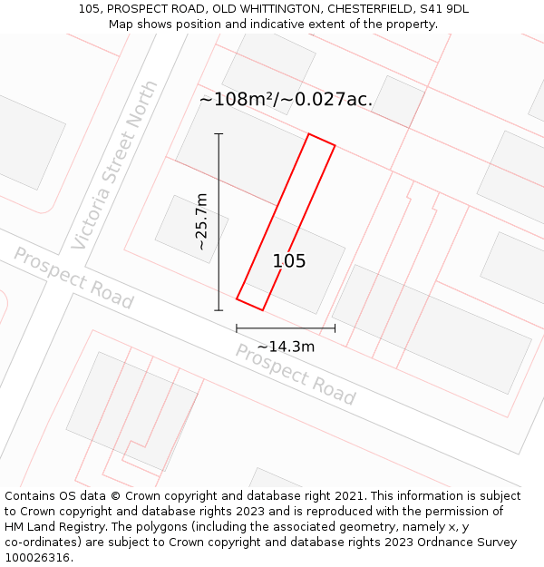 105, PROSPECT ROAD, OLD WHITTINGTON, CHESTERFIELD, S41 9DL: Plot and title map