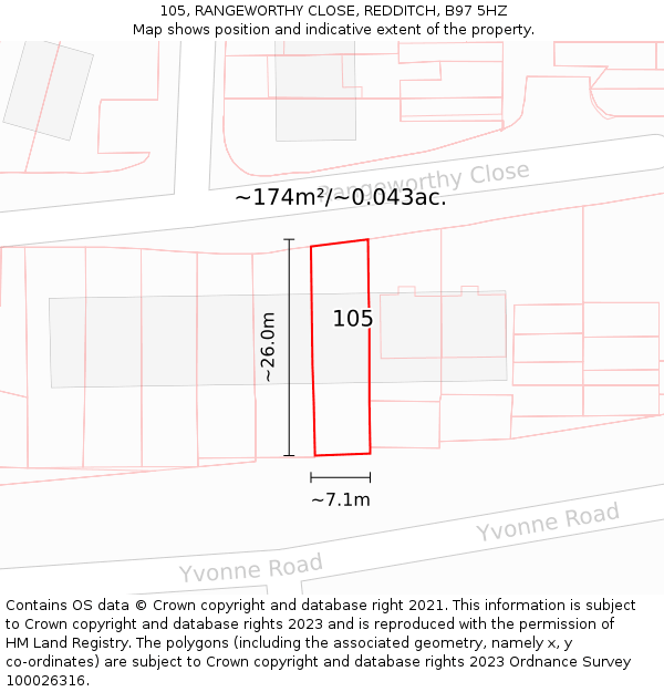 105, RANGEWORTHY CLOSE, REDDITCH, B97 5HZ: Plot and title map