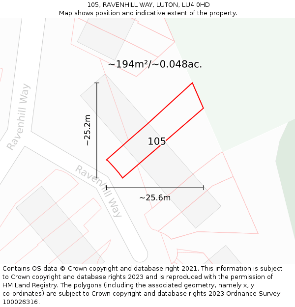 105, RAVENHILL WAY, LUTON, LU4 0HD: Plot and title map