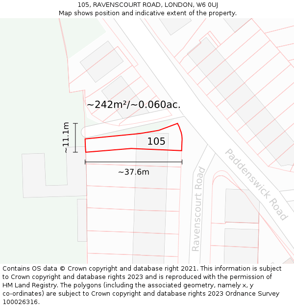 105, RAVENSCOURT ROAD, LONDON, W6 0UJ: Plot and title map