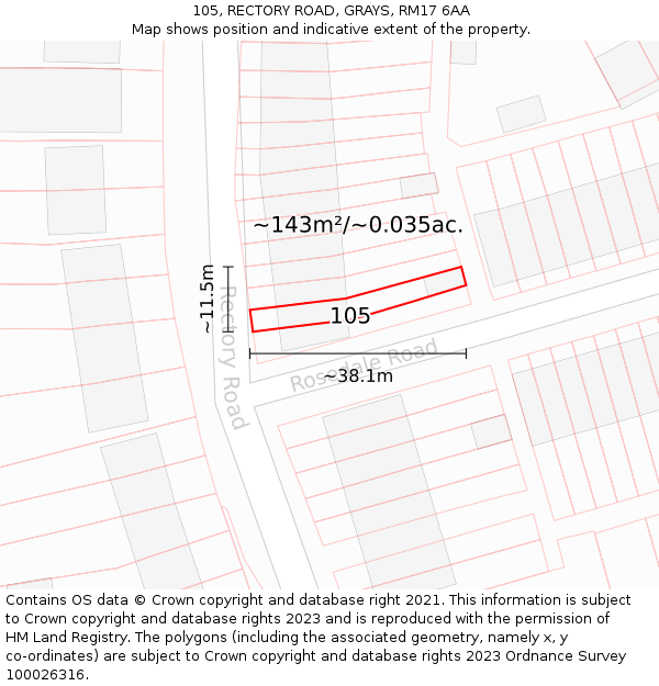 105, RECTORY ROAD, GRAYS, RM17 6AA: Plot and title map