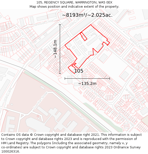 105, REGENCY SQUARE, WARRINGTON, WA5 0EX: Plot and title map