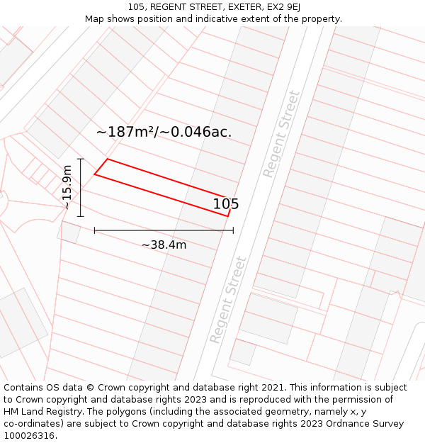 105, REGENT STREET, EXETER, EX2 9EJ: Plot and title map
