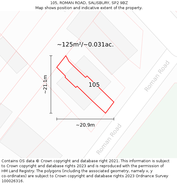 105, ROMAN ROAD, SALISBURY, SP2 9BZ: Plot and title map