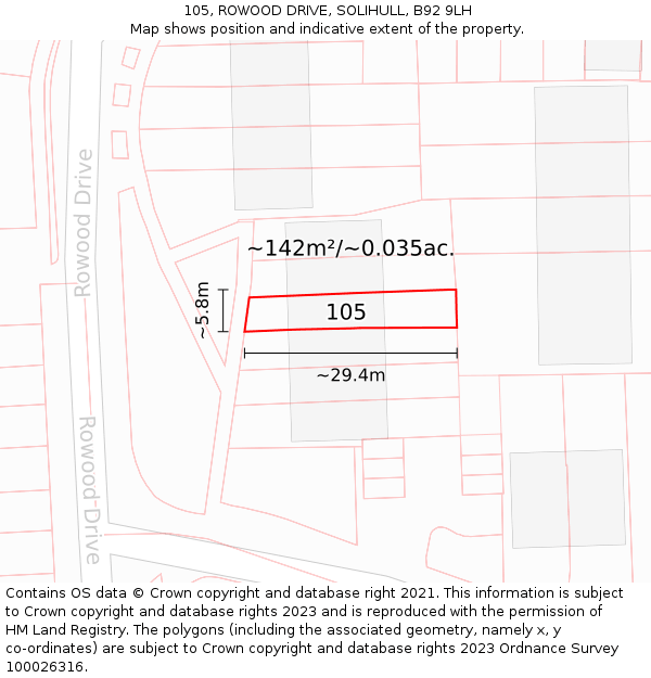 105, ROWOOD DRIVE, SOLIHULL, B92 9LH: Plot and title map
