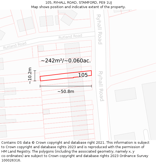 105, RYHALL ROAD, STAMFORD, PE9 1UJ: Plot and title map
