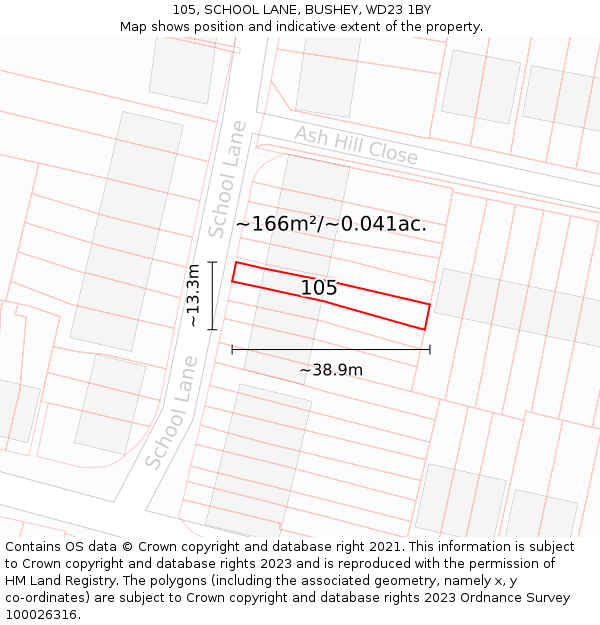 105, SCHOOL LANE, BUSHEY, WD23 1BY: Plot and title map