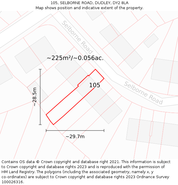 105, SELBORNE ROAD, DUDLEY, DY2 8LA: Plot and title map
