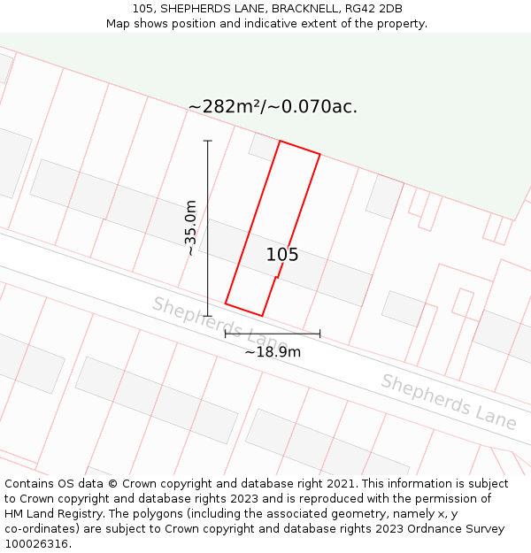105, SHEPHERDS LANE, BRACKNELL, RG42 2DB: Plot and title map