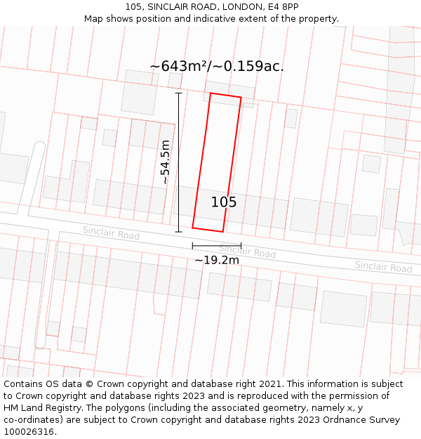 105, SINCLAIR ROAD, LONDON, E4 8PP: Plot and title map