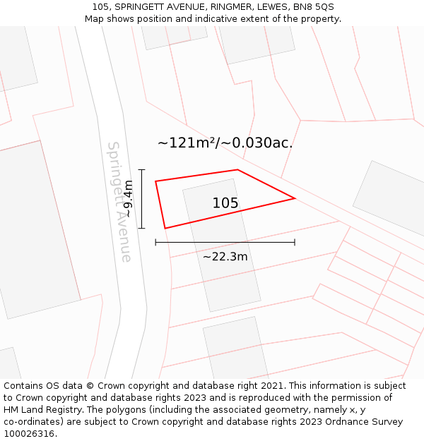 105, SPRINGETT AVENUE, RINGMER, LEWES, BN8 5QS: Plot and title map