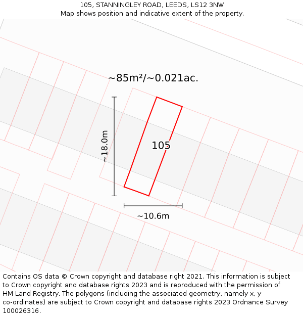 105, STANNINGLEY ROAD, LEEDS, LS12 3NW: Plot and title map