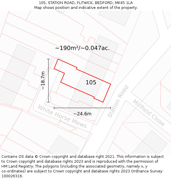 105, STATION ROAD, FLITWICK, BEDFORD, MK45 1LA: Plot and title map