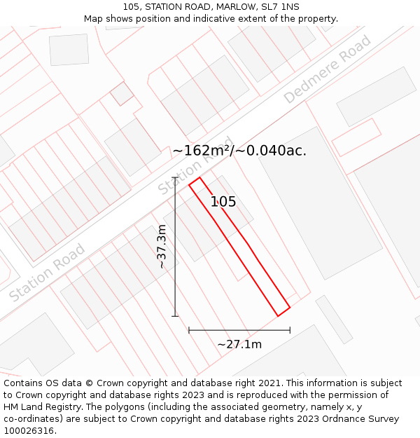 105, STATION ROAD, MARLOW, SL7 1NS: Plot and title map