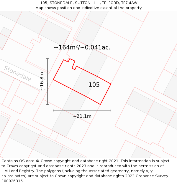 105, STONEDALE, SUTTON HILL, TELFORD, TF7 4AW: Plot and title map