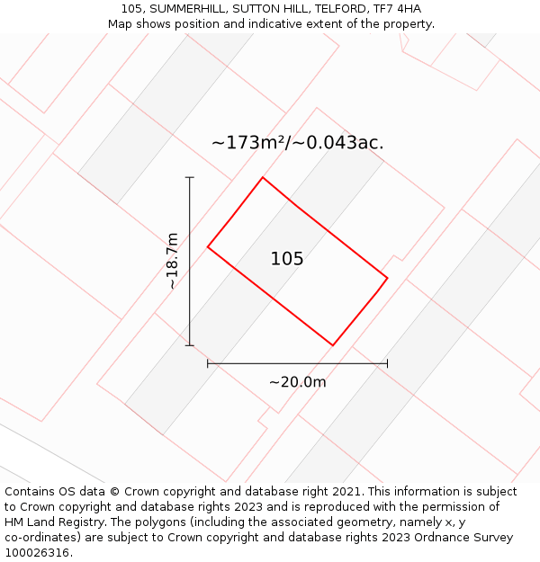 105, SUMMERHILL, SUTTON HILL, TELFORD, TF7 4HA: Plot and title map