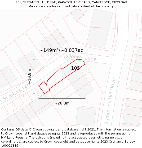 105, SUMMERS HILL DRIVE, PAPWORTH EVERARD, CAMBRIDGE, CB23 3AB: Plot and title map