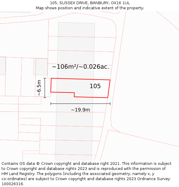 105, SUSSEX DRIVE, BANBURY, OX16 1UL: Plot and title map