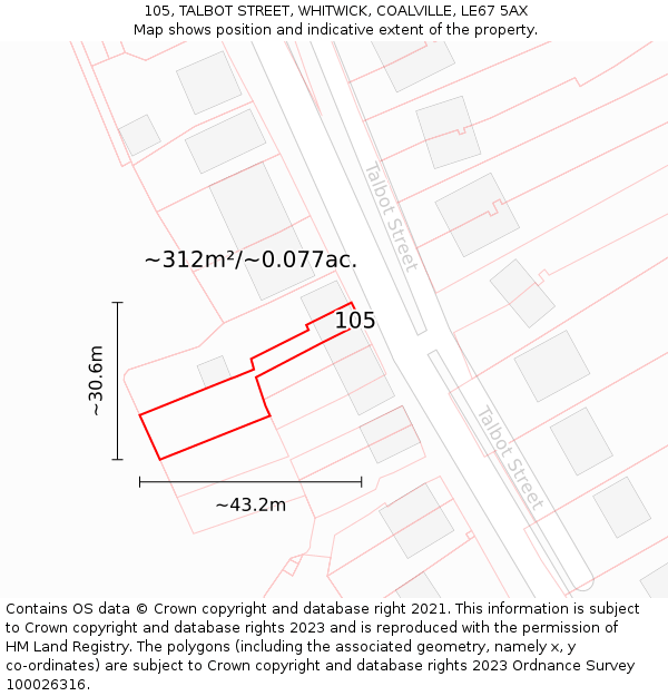 105, TALBOT STREET, WHITWICK, COALVILLE, LE67 5AX: Plot and title map