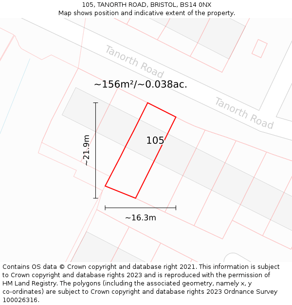 105, TANORTH ROAD, BRISTOL, BS14 0NX: Plot and title map
