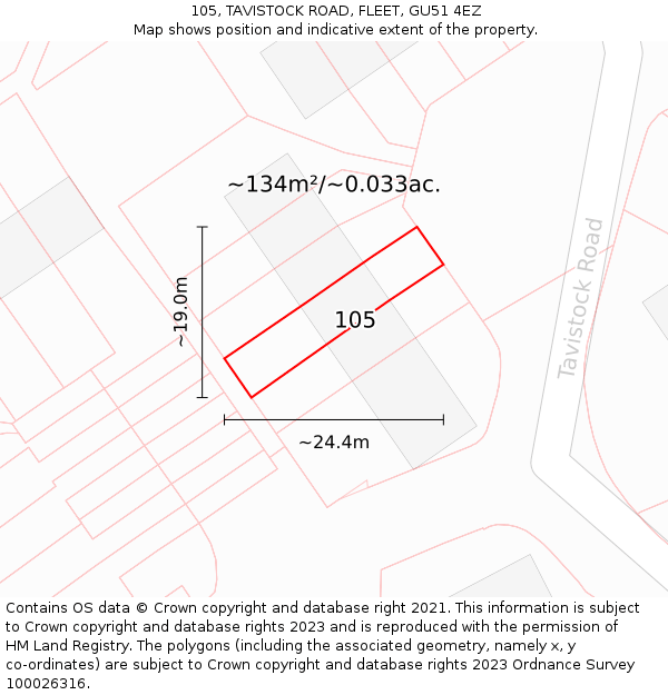 105, TAVISTOCK ROAD, FLEET, GU51 4EZ: Plot and title map