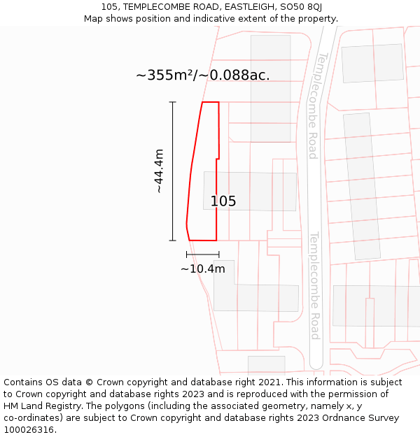 105, TEMPLECOMBE ROAD, EASTLEIGH, SO50 8QJ: Plot and title map