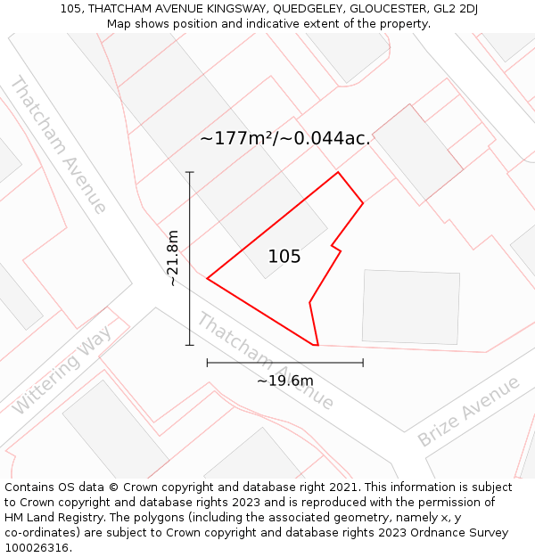 105, THATCHAM AVENUE KINGSWAY, QUEDGELEY, GLOUCESTER, GL2 2DJ: Plot and title map