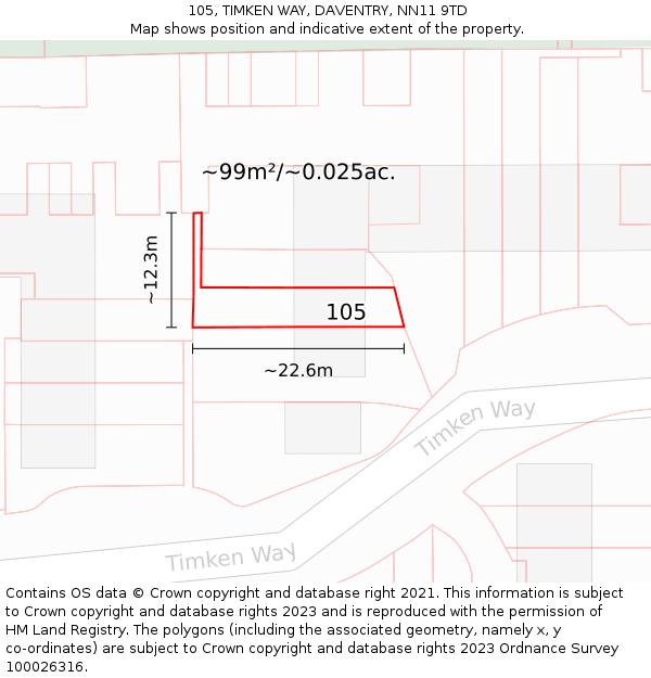 105, TIMKEN WAY, DAVENTRY, NN11 9TD: Plot and title map