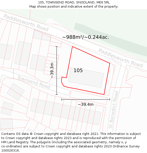 105, TOWNSEND ROAD, SNODLAND, ME6 5RL: Plot and title map