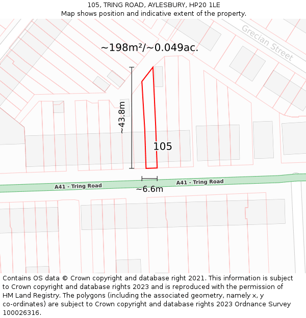 105, TRING ROAD, AYLESBURY, HP20 1LE: Plot and title map