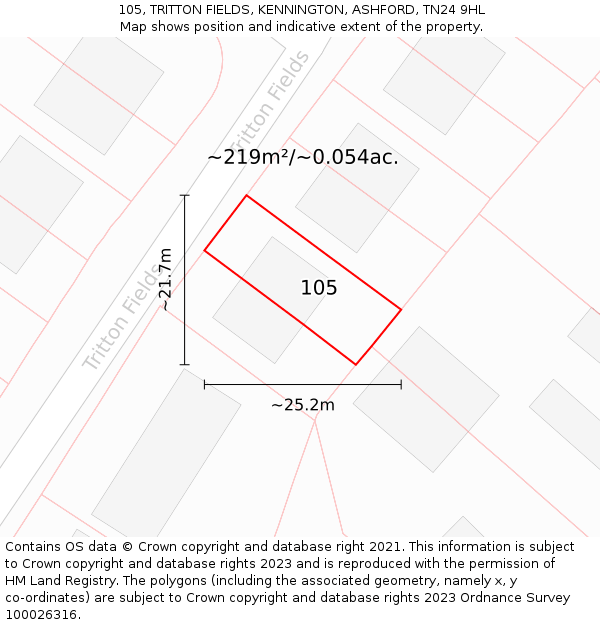 105, TRITTON FIELDS, KENNINGTON, ASHFORD, TN24 9HL: Plot and title map