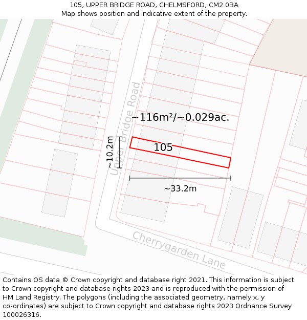 105, UPPER BRIDGE ROAD, CHELMSFORD, CM2 0BA: Plot and title map