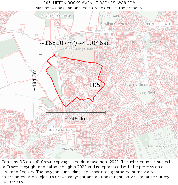 105, UPTON ROCKS AVENUE, WIDNES, WA8 9DA: Plot and title map