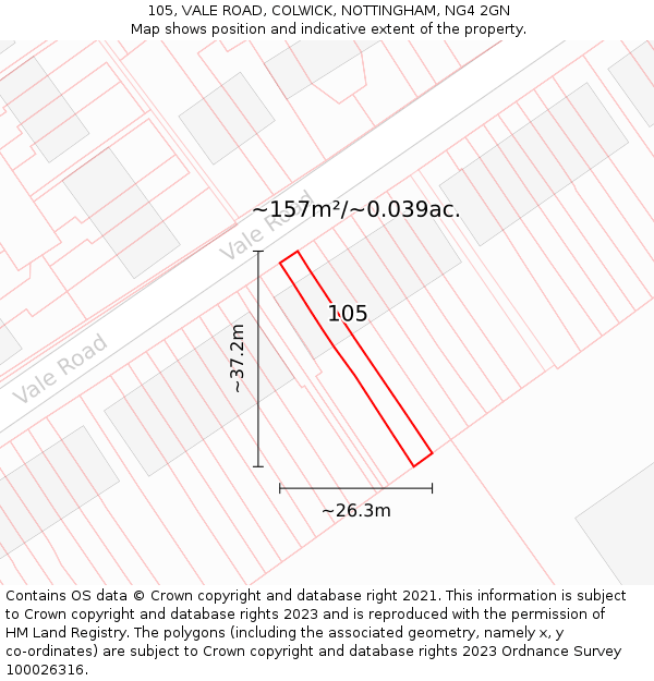 105, VALE ROAD, COLWICK, NOTTINGHAM, NG4 2GN: Plot and title map