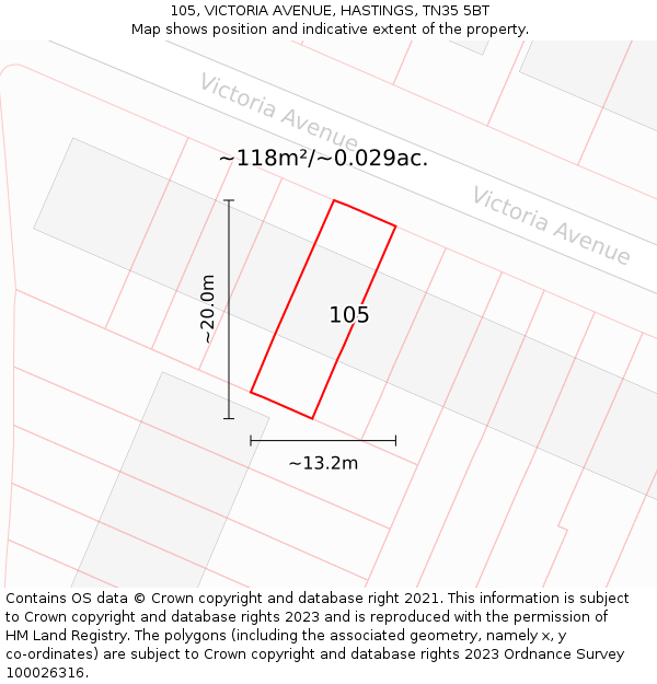 105, VICTORIA AVENUE, HASTINGS, TN35 5BT: Plot and title map