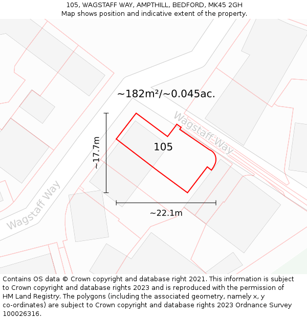 105, WAGSTAFF WAY, AMPTHILL, BEDFORD, MK45 2GH: Plot and title map