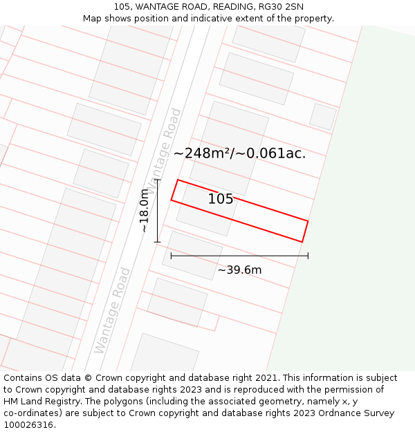 105, WANTAGE ROAD, READING, RG30 2SN: Plot and title map